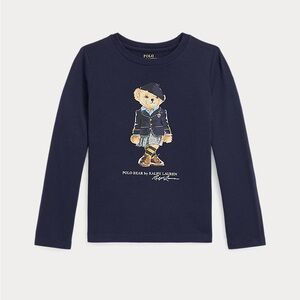 Ralph Lauren Girl Long Sleeve Shirt with Polo Bear in Navy